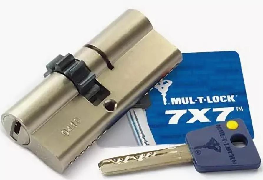 Цилиндровый механизм MUL-T-LOCK 7Х7 L80 Ш 40-40 ключ-ключ никель с шестеренкой