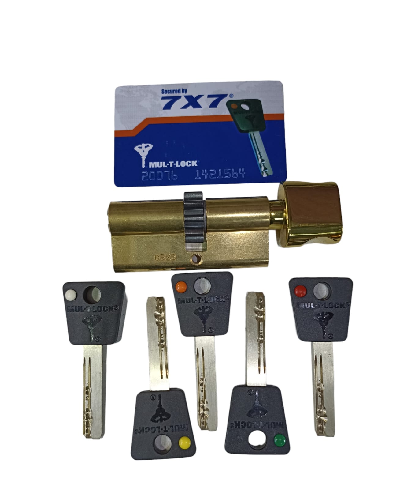 Цилиндровый механизм MUL-T-LOCK 7Х7 L71 ТШ 33-38 ключ-вертушка латунь с шестеренкой